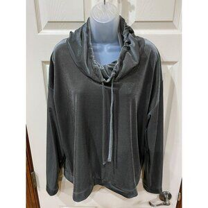 Xersion Womens Gray Metallic Velour Long-Sleeve Cowl Neck Pullover Hoodie L